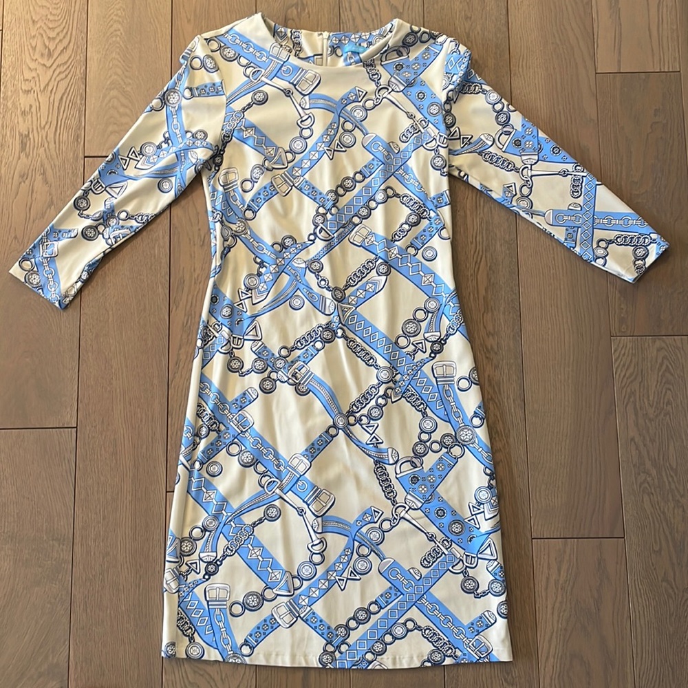 J. McLaughlin Dress - XS Blue and Yellow, 3/4 Sleeve, New without Wear